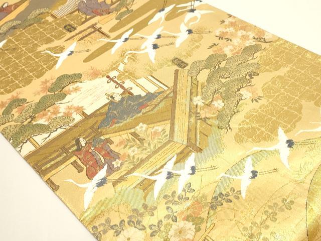 平和屋本店▼全通全景柄袋帯 源氏物語絵巻 本金箔 正絹 逸品 DABI4992sf