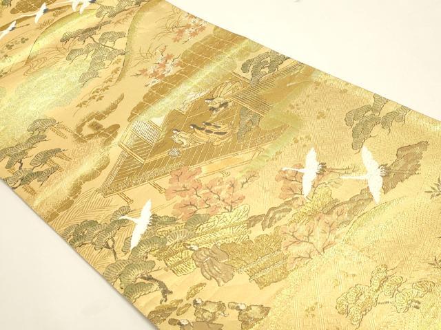 平和屋本店▼全通全景柄袋帯 源氏物語絵巻 本金箔 正絹 逸品 DABI4992sf