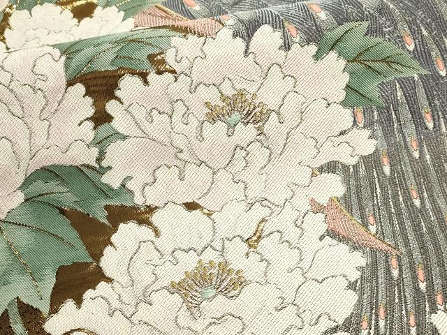 平和屋本店▼六通柄袋帯 九百錦 美容孔雀文 24k純金箔錦 正絹 逸品 DABI4996sf