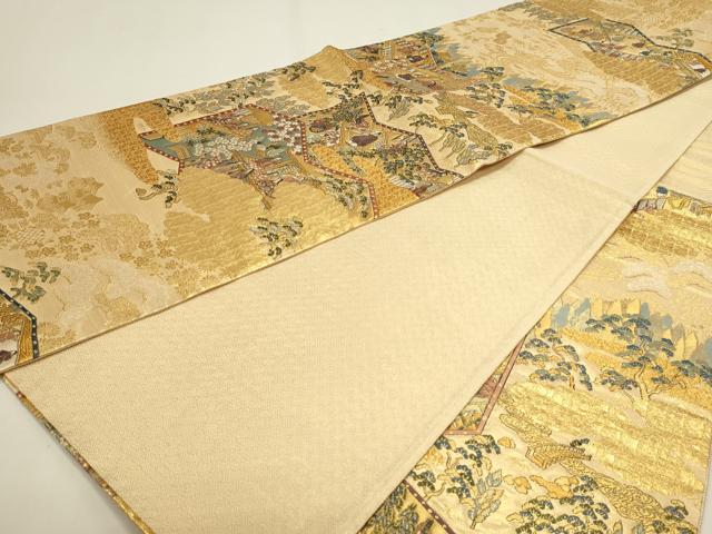 平和屋本店▼六通柄袋帯 人物風景文 本金箔 正絹 逸品 DABI5000sf