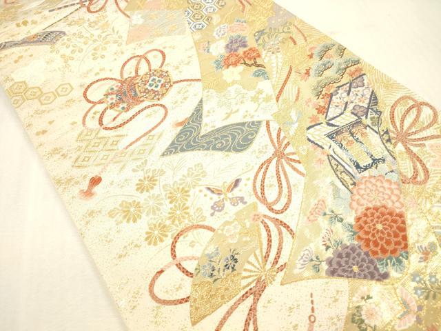 平和屋本店▼六通柄袋帯 唐織 舞蝶御所車鼓花文 九百錦 本金箔 正絹 逸品 DABI5001op