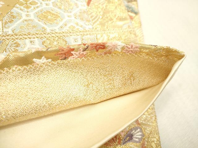 平和屋本店▼六通柄袋帯 唐織 舞蝶御所車鼓花文 九百錦 本金箔 正絹 逸品 DABI5001op