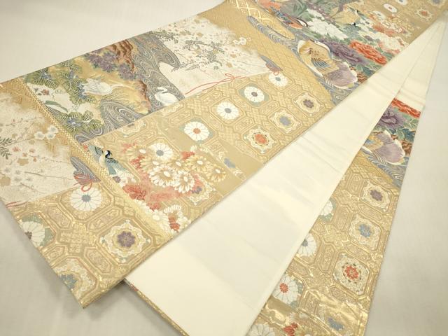 平和屋本店▼六通柄袋帯 唐織 白鷺 シラサギ 鴛鴦花文 純金箔 正絹 逸品 DABI5003op