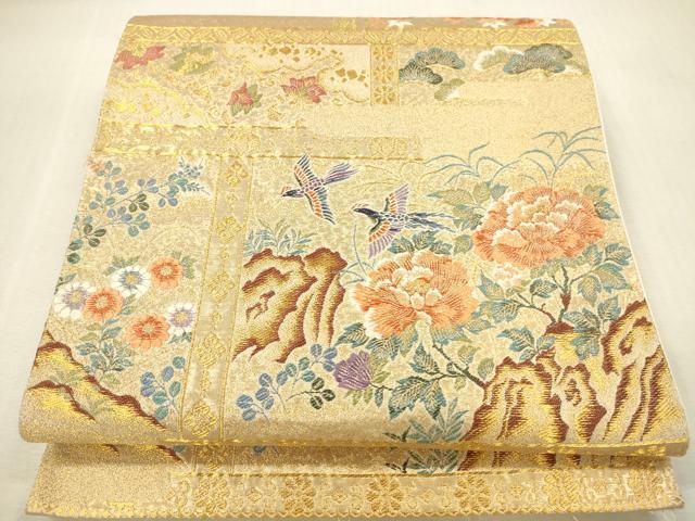 平和屋本店▼六通柄袋帯 唐織 鳳凰花文 漆本金箔九百錦 正絹 逸品 DABI5005op