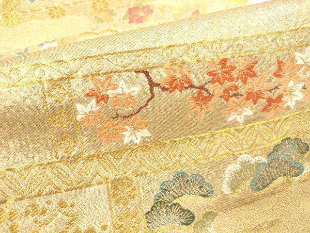 平和屋本店▼六通柄袋帯 唐織 鳳凰花文 漆本金箔九百錦 正絹 逸品 DABI5005op
