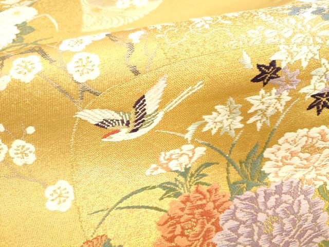 平和屋本店▼六通柄袋帯 花鳥風景文 深金箔 二拾四金二重箔 正絹 逸品 DABI5007op