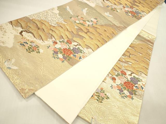平和屋本店▼六通柄袋帯 唐織 飛鶴花文 松涛瑞鳥文 本金箔 正絹 逸品 DABI5008op