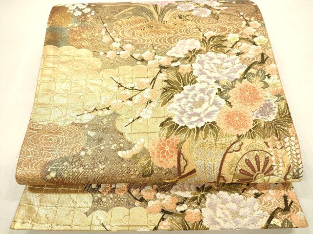 平和屋本店▼六通柄袋帯 唐織 流水花車文 本金二重箔 正絹 逸品 DABI5015op