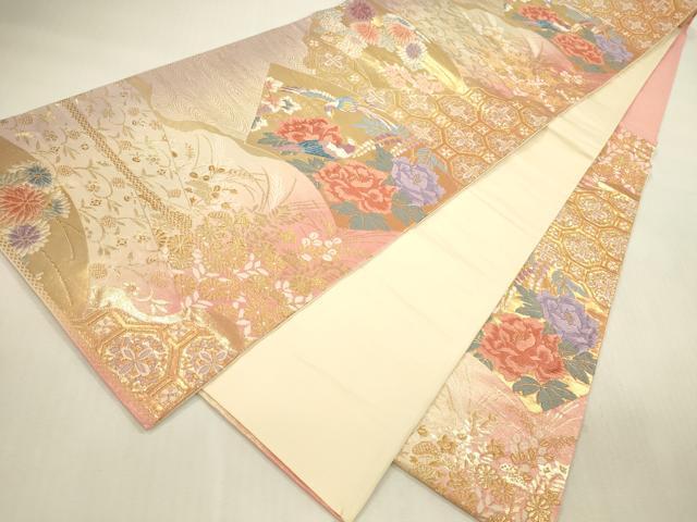 平和屋本店▼六通柄袋帯 唐織 地紙鳳凰花文 純銀純金箔 正絹 逸品 DABI5016op