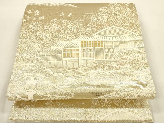 平和屋本店▼六通柄袋帯 風景文 本金箔 正絹 逸品 DABI5022op