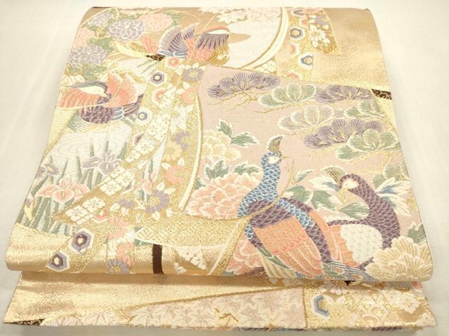 平和屋本店▼六通柄袋帯 唐織 孔雀几帳花文 九百錦24K二重箔 正絹 逸品 DABI5027op