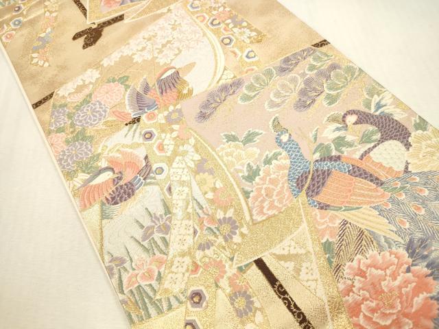 平和屋本店▼六通柄袋帯 唐織 孔雀几帳花文 九百錦24K二重箔 正絹 逸品 DABI5027op