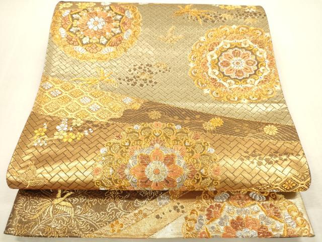 平和屋本店▼六通柄袋帯 唐織 正倉院花文 純金二重箔 正絹 逸品 DABI5032op