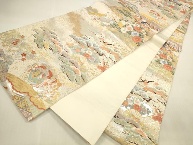 平和屋本店▼全通柄袋帯 唐織 桃山宝華松文 本金箔二重 正絹 逸品 DABI5033op