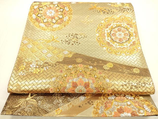 平和屋本店▼六通柄袋帯 正倉院鳳凰花文 純金二重箔 正絹 逸品 DABI5036op