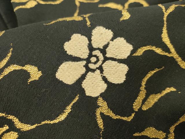 平和屋本店▼太鼓柄袋帯 笹蔓文様 黒地 本金 正絹 逸品 DABI5038op