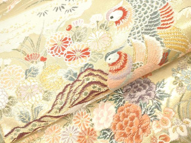 平和屋本店▼六通柄袋帯 唐織 色紙取鴛鴦花文 本金箔 正絹 逸品 DABI5040op