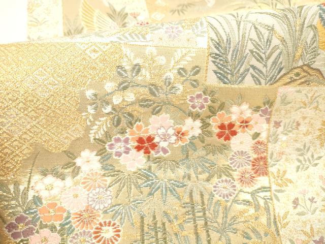 平和屋本店▼六通柄袋帯 唐織 色紙取鴛鴦花文 本金箔 正絹 逸品 DABI5040op