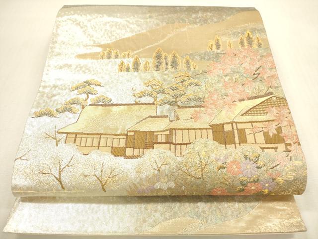 平和屋本店▼六通柄袋帯 風景文 本金箔 正絹 逸品 DABI5041op