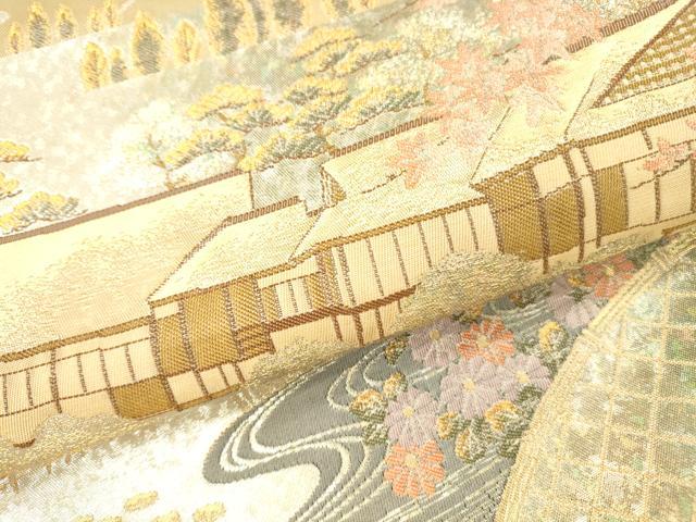平和屋本店▼六通柄袋帯 風景文 本金箔 正絹 逸品 DABI5041op