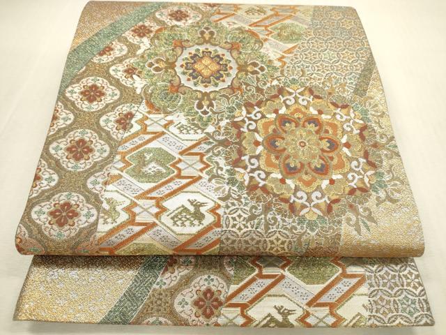 平和屋本店▼六通柄袋帯 彫華献上文 本金箔二重 正絹 逸品 DABI5045op