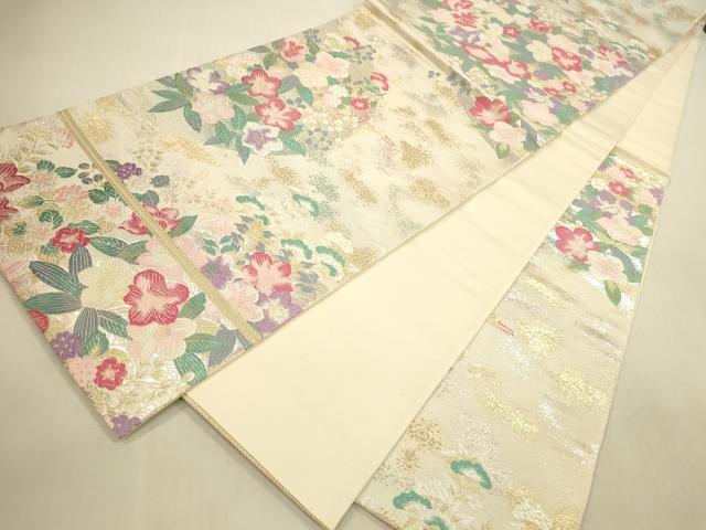 平和屋本店▼六通柄袋帯 唐織 草花 九百錦 本金箔 正絹 逸品 DABI5055op
