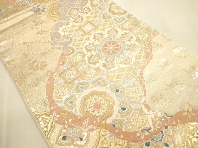 平和屋本店▼六通柄袋帯 唐織 道長正倉院花文 本金箔二重織 正絹 逸品 DABI5059op