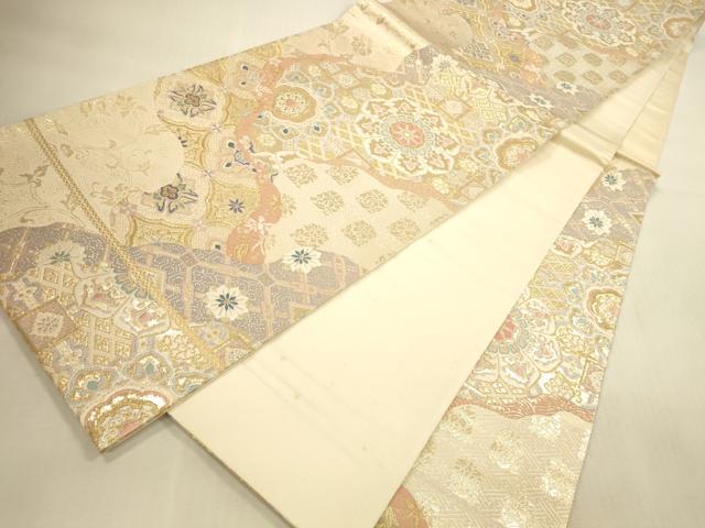 平和屋本店▼六通柄袋帯 唐織 道長正倉院花文 本金箔二重織 正絹 逸品 DABI5059op