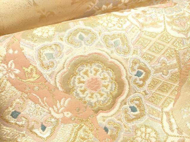 平和屋本店▼六通柄袋帯 唐織 道長正倉院花文 本金箔二重織 正絹 逸品 DABI5059op