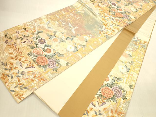 平和屋本店▼六通柄袋帯 唐織 竹寿花鳥文 九百本金弐重織 正絹 逸品 DABI5062op