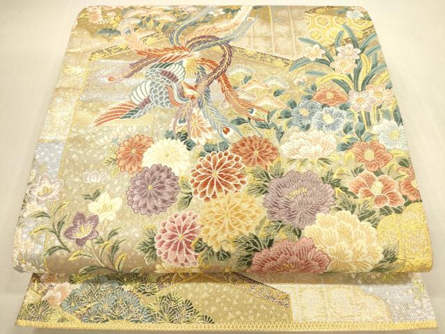 平和屋本店▼六通柄袋帯 唐織 屏風鳳凰花柄文 本金 正絹 逸品 DABI5063op