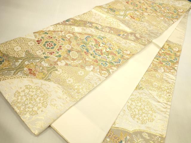 平和屋本店▼六通柄袋帯 唐織 向かい鳥正倉院花文 本金二重織 正絹 逸品 DABI5065op