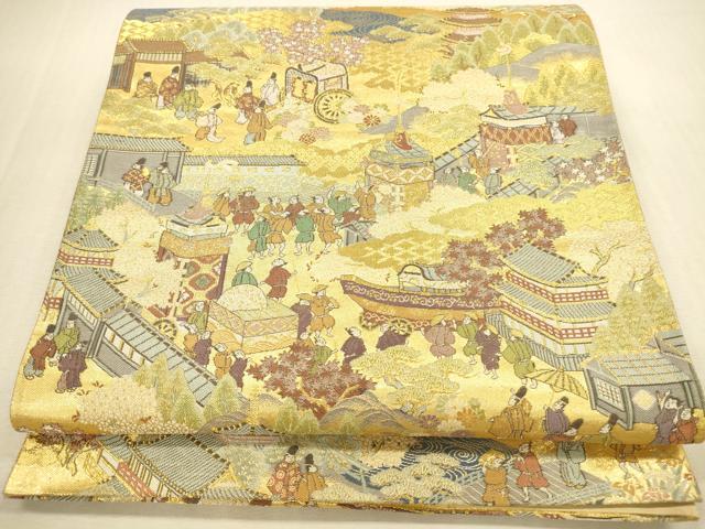 平和屋本店▼六通柄袋帯 人物風景文 本金二重箔 正絹 逸品 DABI5067op