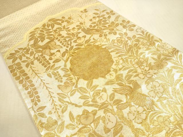 平和屋本店▼太鼓柄袋帯 螺鈿箔 平脱 花鳥文 純金厚板 正絹 逸品 DABI5069op