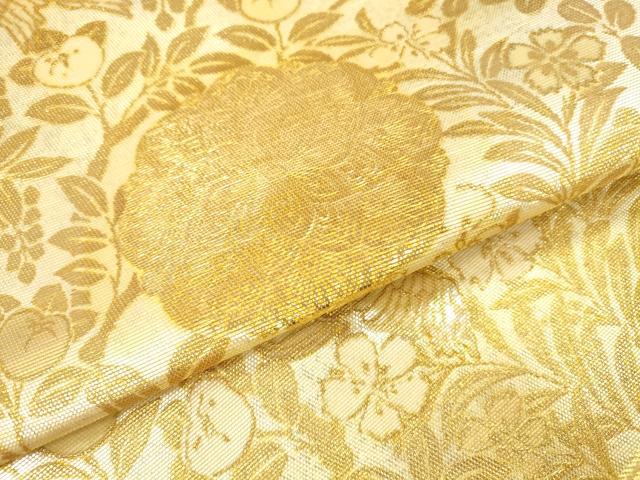 平和屋本店▼太鼓柄袋帯 螺鈿箔 平脱 花鳥文 純金厚板 正絹 逸品 DABI5069op
