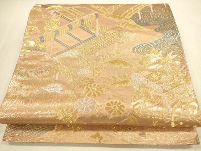 平和屋本店▼六通柄袋帯 平安花鳥 純金箔二重織 正絹 逸品 DABI5071op
