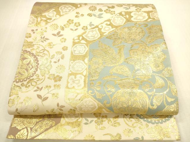 平和屋本店▼「美しいキモノ」お馴染みのメーカー となみ織物 全通柄袋帯 春秋 更紗花鳥文 本金箔 正絹 逸品 DABI5076op