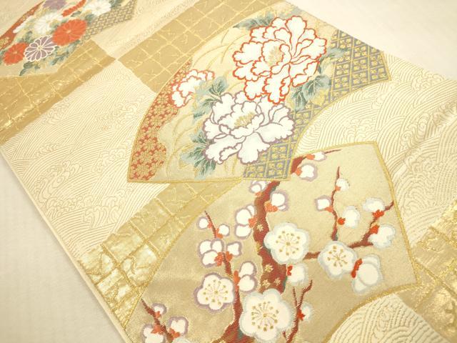 平和屋本店▼六通柄袋帯 地紙花文 牡丹 枝梅 本金箔 正絹 逸品 DABI5080op