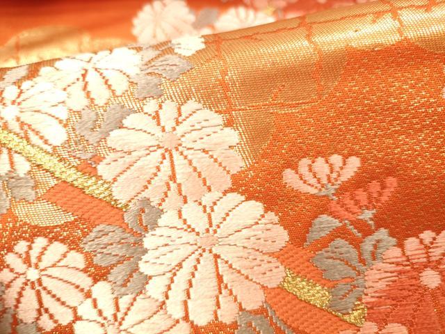 平和屋本店▼六通柄袋帯 唐織 雲取り菊文 袋帯彩錦 本金箔24K 正絹 逸品 DABI5092op