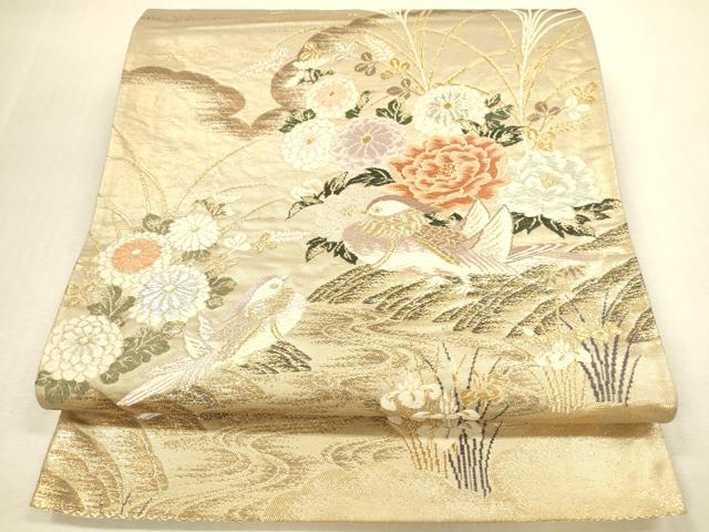 平和屋本店▼六通柄袋帯 唐織 鴛鴦花文 弐拾四金二重箔 正絹 逸品 DABI5094op