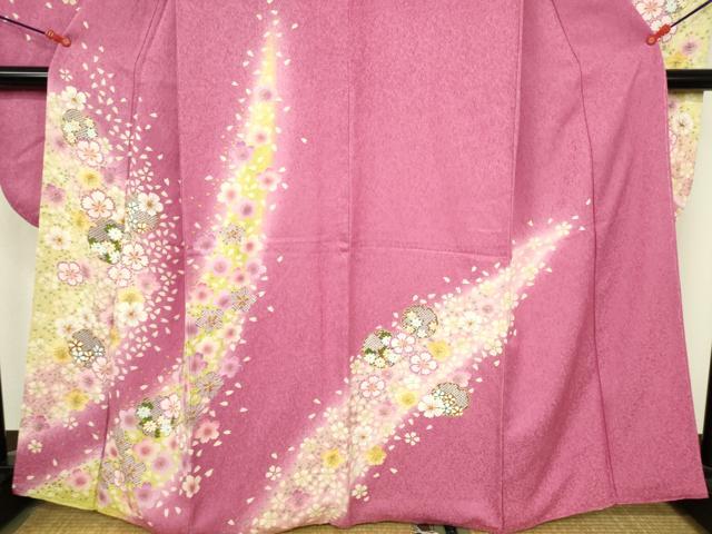平和屋着物●豪華振袖 絞り 雪輪舞桜文 暈し染め 金彩 正絹 逸品 DABI5115op