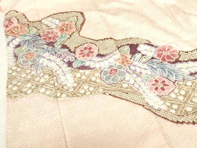 平和屋着物●名門 藤娘きぬたや・総絞り 訪問着 道長花文 正絹 逸品 DABI5118op