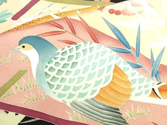 平和屋着物●本加賀友禅作家 芦原敏成 黒留袖 尾長鳥花文 正絹 逸品 DABI5120op