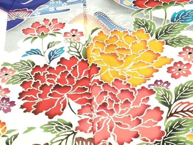平和屋着物●豪華振袖 型染 流水花松文 牡丹 暈し染め 正絹 逸品 DABI5121op