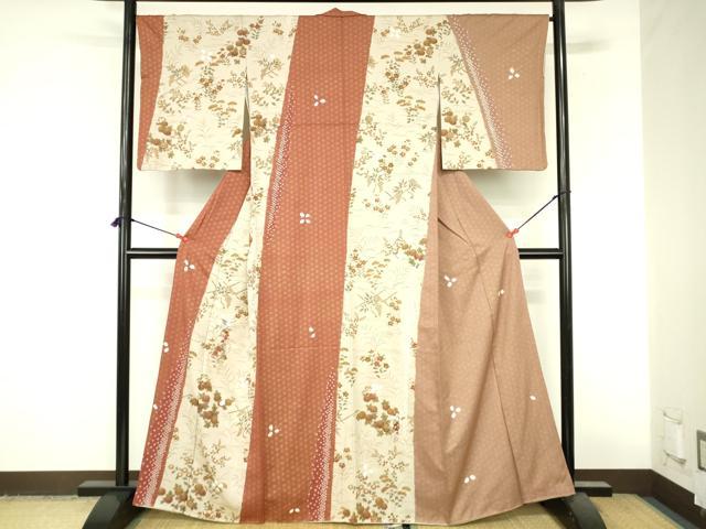 平和屋着物●訪問着 刺繍 絞り 枝垂れ藤 草花 麻の葉文様 金彩 正絹 逸品 DABI5136op