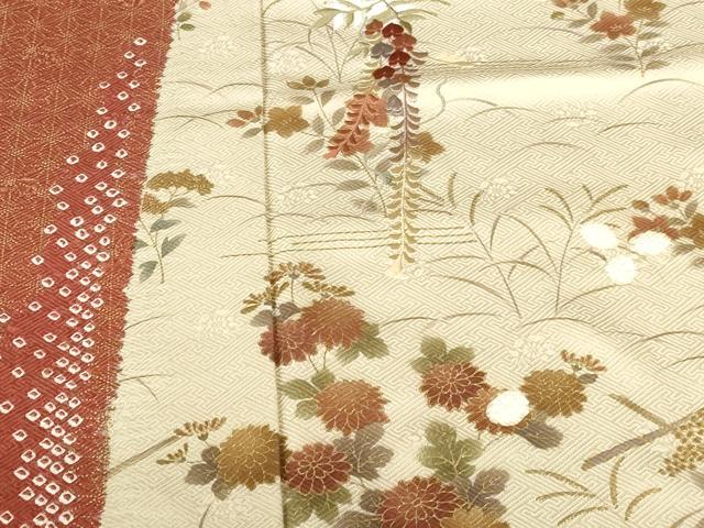 平和屋着物●訪問着 刺繍 絞り 枝垂れ藤 草花 麻の葉文様 金彩 正絹 逸品 DABI5136op
