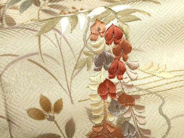 平和屋着物●訪問着 刺繍 絞り 枝垂れ藤 草花 麻の葉文様 金彩 正絹 逸品 DABI5136op