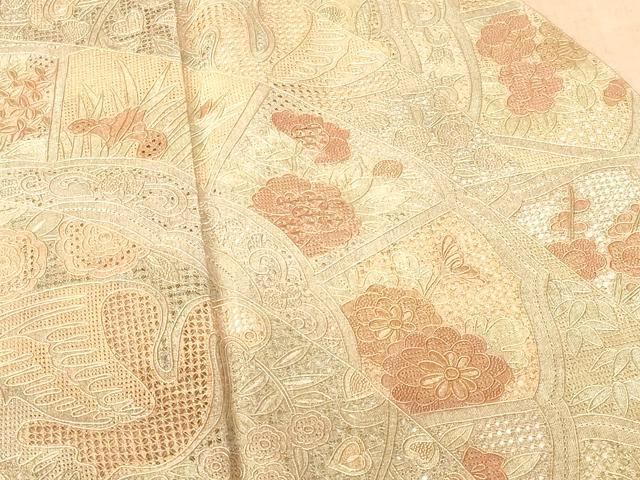 平和屋着物●中国三大刺繍 スワトウ刺繍 汕頭刺繍 相良刺繍 総刺繍 訪問着 紬地 花鳥文 正絹 逸品 DABI5138op