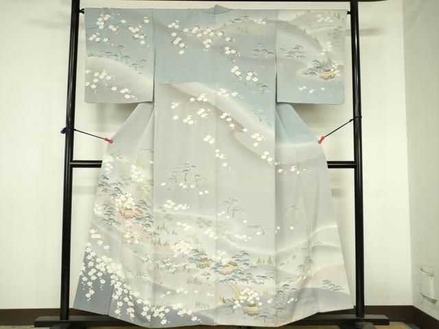 平和屋着物●訪問着 友禅 風景花文 暈し染め 正絹 逸品 DABI5139op