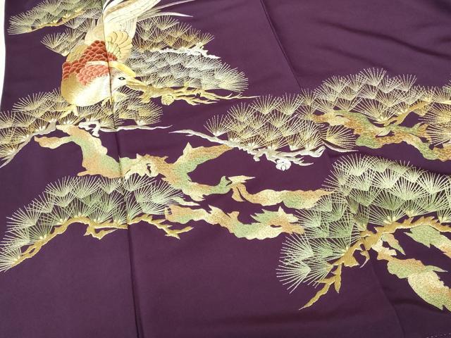 平和屋着物▼豪華色留袖 総刺繍 尾長鳥松葉文 金銀糸 正絹 逸品 DABI5141op